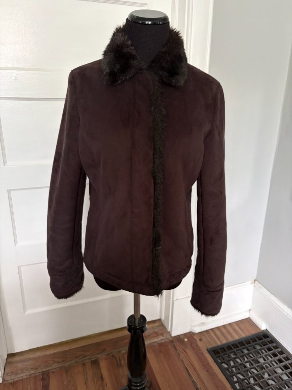 Vintage Ann Taylor Chocolate Brown Suede & Faux Fur Bomber Jacket
